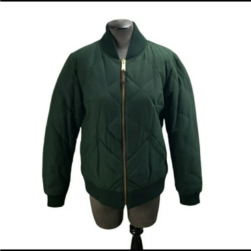 Eddie Bauer Size XS Green Quilted Down Bomber Jacket.